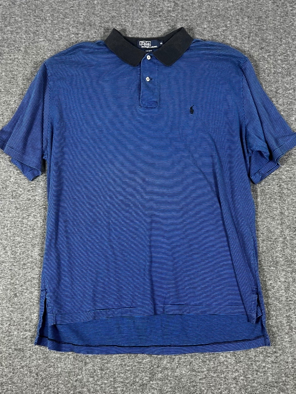 Vintage 90s Polo Ralph Lauren Polo Shirt Men's XL Blue Black Stripe Droptail